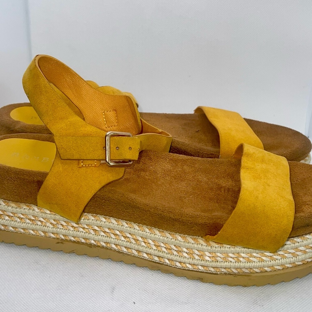 Bamboo Yellow Espadrille Platform‎ Sandals Adjustable Buckle Strap Shoes